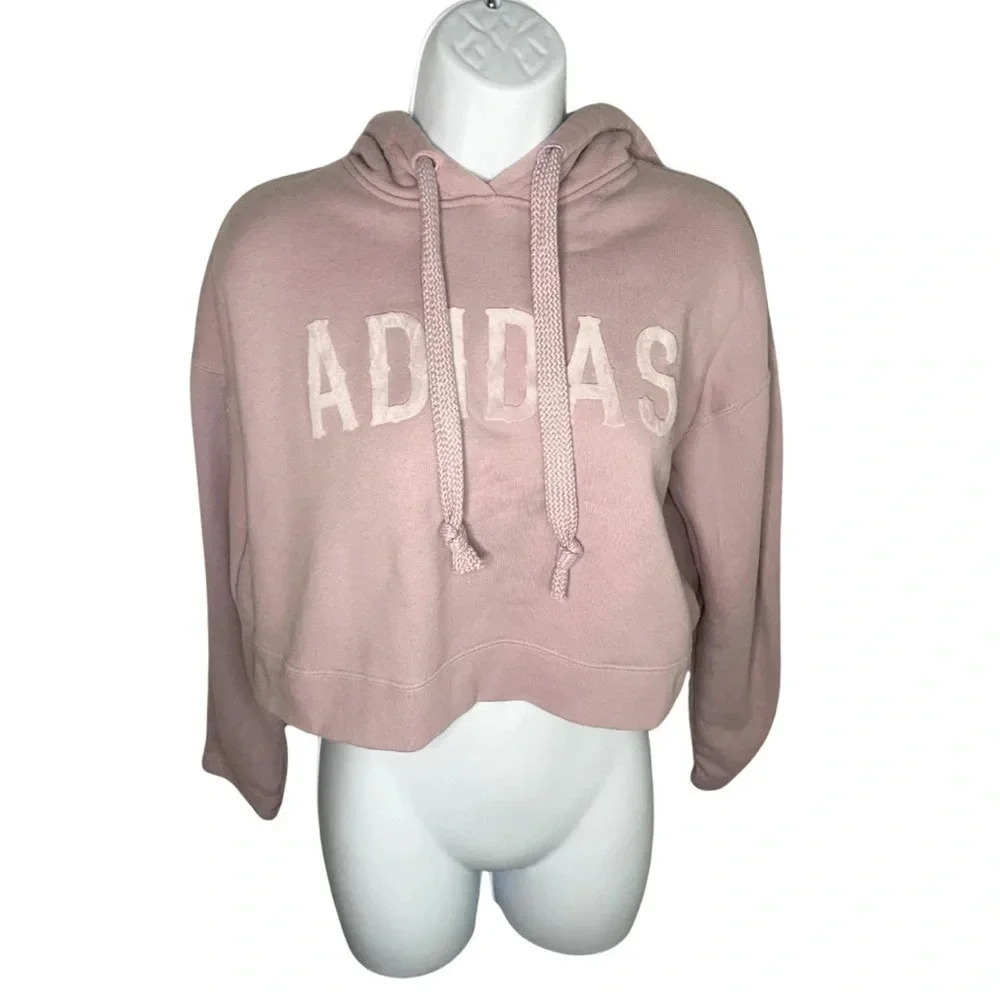 Adidas Originals Cropped Hoodie Purple Velvet Logo Pullover Streetwear - Picture 7 of 10